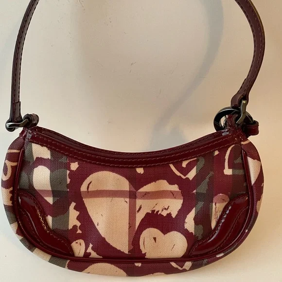 Burberry Burgundy and Cream Heart Shoulder Bag - Picture 1 of 7